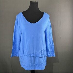 Habitat Top Women’s S Cotton Blend Ruffles Lagenlook Soft Vee Casual Midi Blue